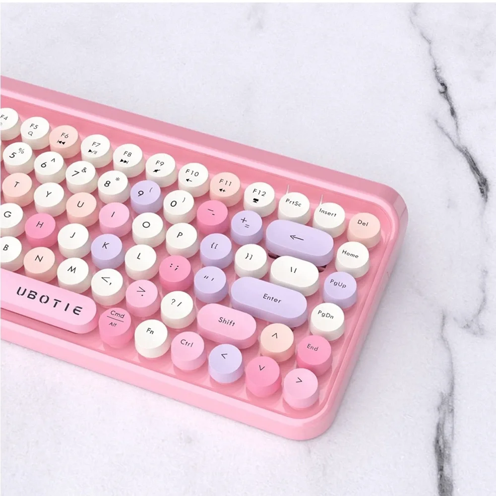 Portable Bluetooth Colorful Computer Keyboards, Wireless Mini Compact Retro
